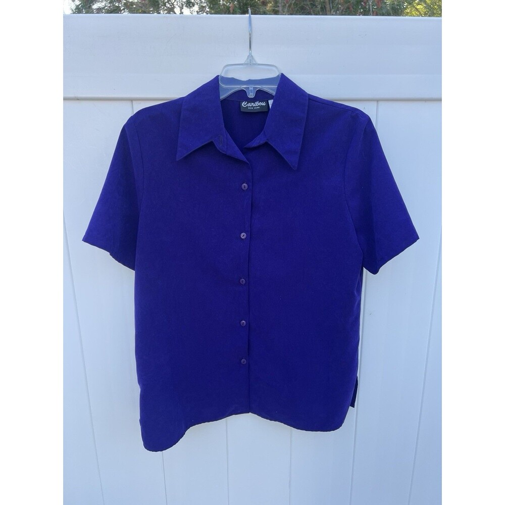 Vintage Caribou New York Womens Button Up Purple Suede Short Sleeve